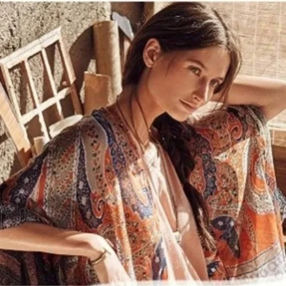 ANTHROPOLOGIE Kimono Sunlit Light Cover Up Scarf Dress Caftan Subtle Luxury OS - Picture 11 of 12